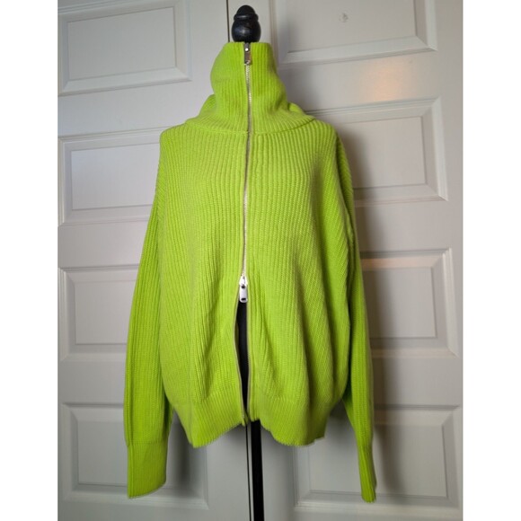 Zara Size M Cardigan Sweater Full Zip Lime Green Chunky Relaxed Oversized - Picture 3 of 9